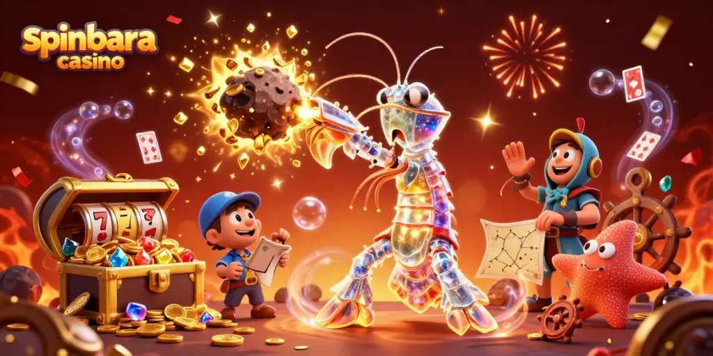 Unleash excitement with Spinbara Casino's thrilling slots and jackpot adventures amid colorful explosions and characters.