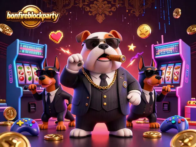 Experience exciting gameplay at bonfireblockparty with vibrant casino elements, colorful retro machines, and mafia-themed characters.